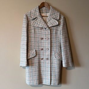 Vintage Wool Long Tweed Jacket Coat Peacoat Cream Tan